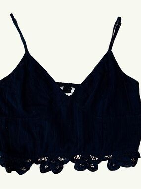 Free People FP One Lace Hem Bralette Crop Top Black Smocked M